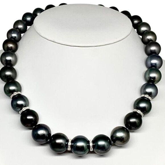 Diamond Tahitian Pearl Necklace 14k Gold 16.3 mm 16.5" Certified $24,000 914649 - Picture 2 of 8